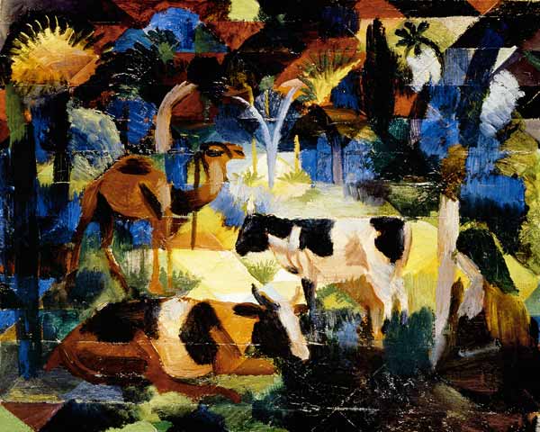 Landschaft mit Kühen und Kamel von August Macke
