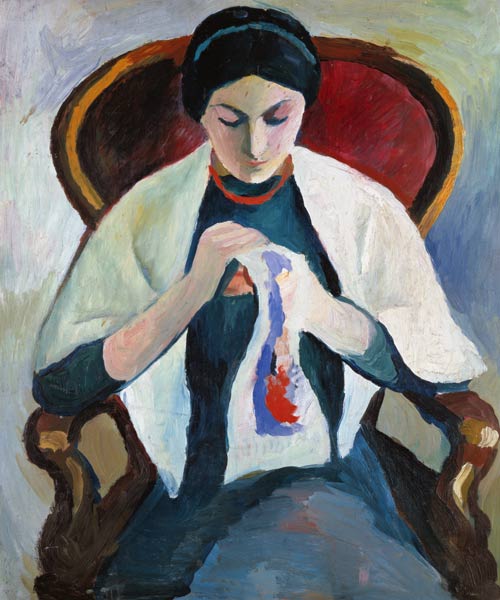 Woman Sewing von August Macke