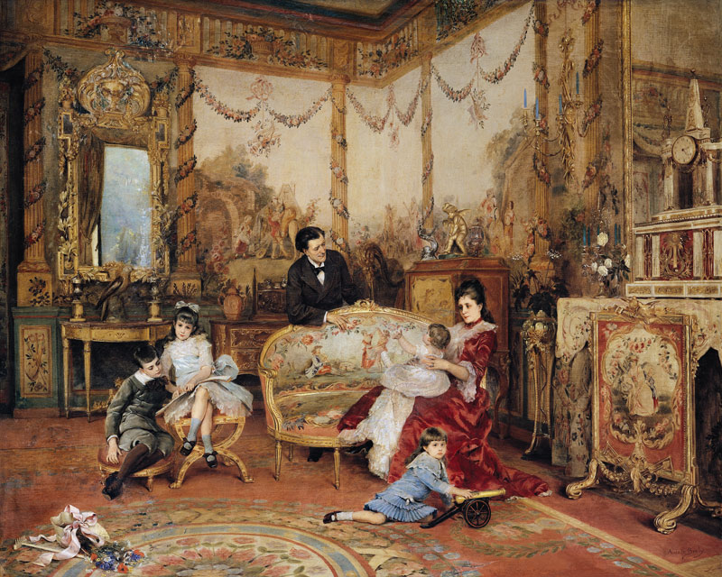Victorien Sardou (1831-1908) and his Family in their Drawing Room at Marly-le-Roi von Auguste de la Brely