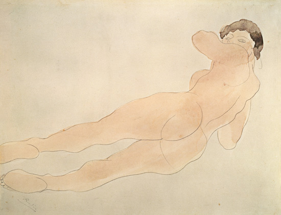 Auf dem Bauch liegender Frauenakt von Auguste Rodin
