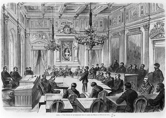 Members of the Commune in session at the Hotel de Ville, Salle des Maires, Paris von Auguste Victor Deroy