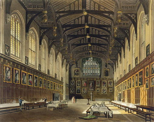 Interior of the Hall of Christ Church, illustration from the 'History of Oxford' engraved by J. Bluc von Augustus Charles Pugin