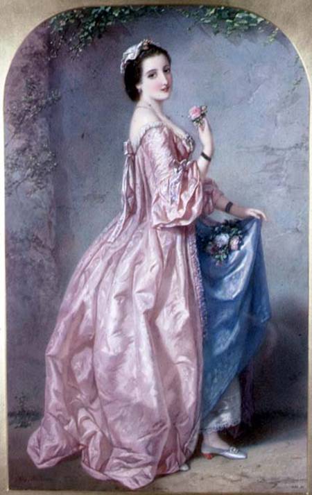 Lady holding Flowers in her Petticoat von Augustus Jules Bouvier