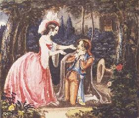 Count Almaviva kneels before his wife in contrition, Act IV from 'The