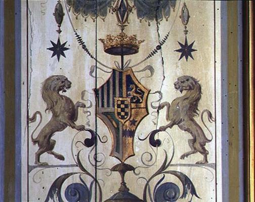 Painted window shutters depicting a coat of arms with two lions (tempera on wood) von Baldassarre Peruzzi