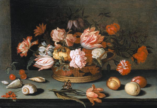 Stillleben mit Blumen, Früchten, Muscheln und Schmetterling von Balthasar van der Ast