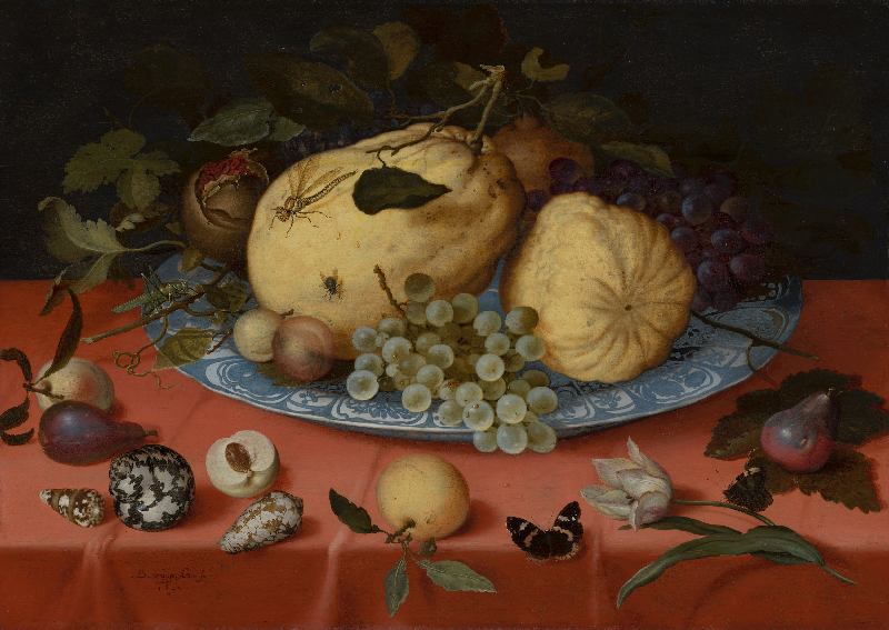 Früchte-Stillleben mit Muscheln und Tulpe von Balthasar van der Ast