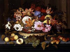 Still Life of Fruit and a Basket of Flowers 1623