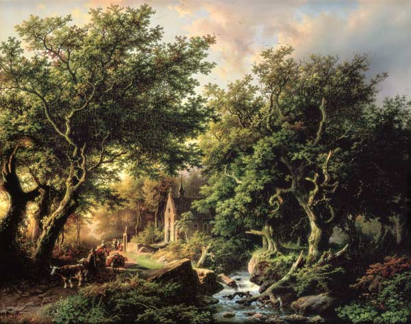 A Wooded landscape with a chapel von Barend Cornelisz. Koekkoek