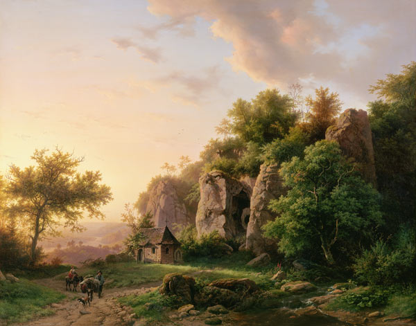 Felsenlandschaft mit Kapelle von Barend Cornelisz. Koekkoek