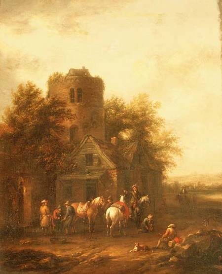 Riders Watering their Horses Outside a Tavern von Barend Gael or Gaal