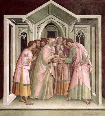 Judas Receiving Payment for his Betrayal, from a series of Scenes of the New Testament (fresco) von Barna  da Siena