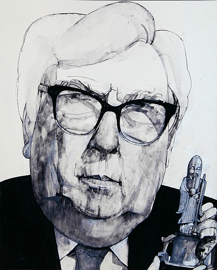 Portrait of Arthur Negus, illustration for The Listener, 1970s von Barry  Fantoni