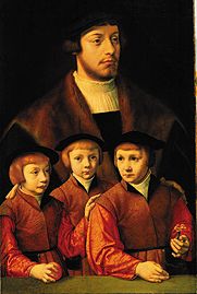 Bildnis eines Mannes mit seinen drei Söhnen von Bartholomäus Bruyn d. Ä.