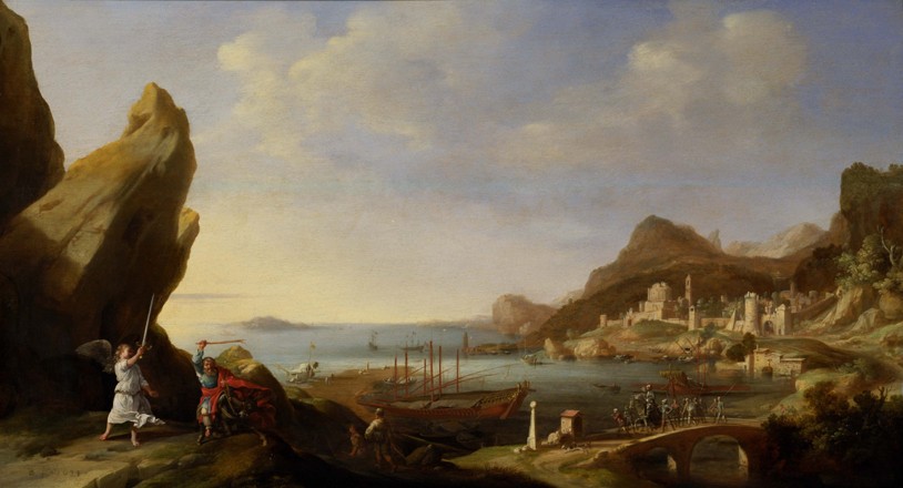 Küstenlandschaft mit Bileam und die Eselin von Bartholomeus Breenbergh