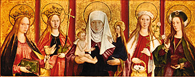 Die hl. Anna Selbdritt mit den hll. Barbara, Margarethe, Dorothea u. Magdalena. von Bartholomeus Zeitblom