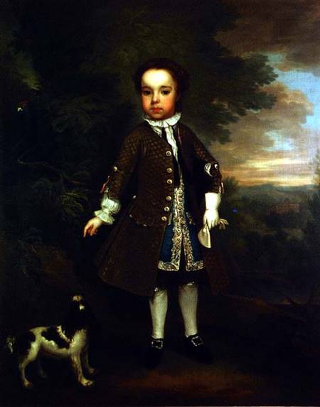 Portrait of a small boy with a spaniel and a parrot von Bartholomew Dandridge