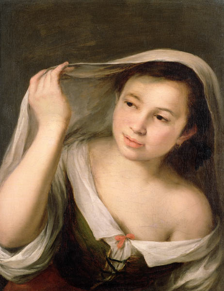 A young girl raising her veil von Bartolomé Esteban Perez Murillo