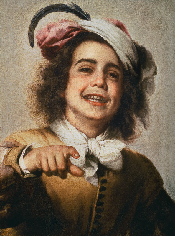 Lachender Junge mit federgeschmücktem Kopfputz. von Bartolomé Esteban Perez Murillo