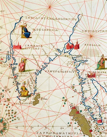 India and Malaysia, from an Atlas of the World in 33 Maps, Venice, 1st September 1553(detail from 33 von Battista Agnese