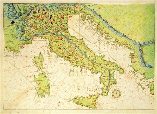 Italy, from an Atlas of the World in 33 Maps, Venice, 1st September 1553 (ink on vellum) von Battista Agnese