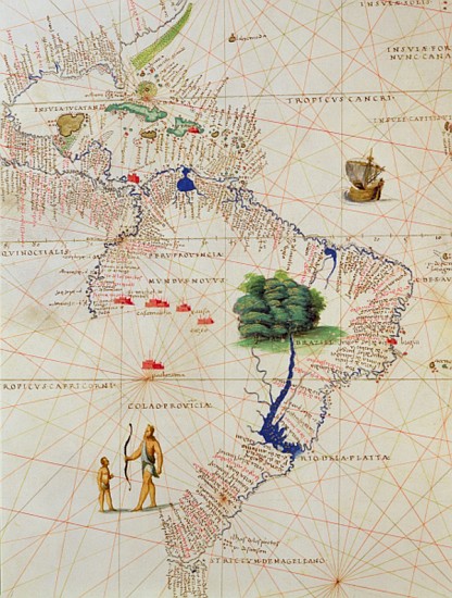South America, from an Atlas of the World in 33 Maps, Venice, 1st September 1553(detail from 330959) von Battista Agnese