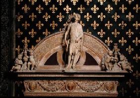 St. John the Baptist flanked by two candlesticks, from a door frame in the Sala dei Gigli 1470