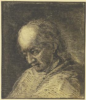 Brustbild eines bartlosen Mannes mit gesenktem Kopf nach links