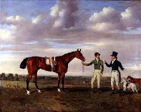 "Zinganee" held by Sam Chifney Junior (1786-1855) with the owner Mr. William Chifney, at Newmarket c.1829