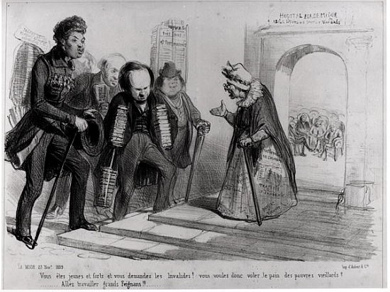 Dumas, Hugo et Balzac seeking their admission to the French Academy, illustration from ''La Mode'',  von Benjamin Roubaud