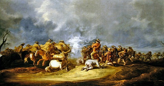 A Calvary Charge: mounted troops attacking a musket block von Benjamin Gerritsz. Cuyp