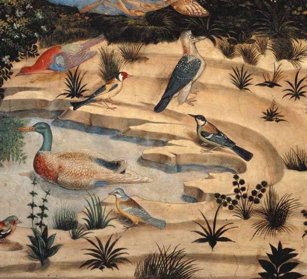 Landschaft mit Vögeln (Ausschnitt aus “Anbetende Engel”) von Benozzo Gozzoli