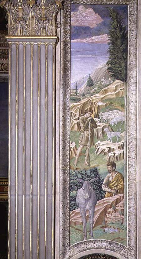 Shepherd and his flock, panel alongside the right wall of the Journey of the Magi cycle in the chape von Benozzo Gozzoli