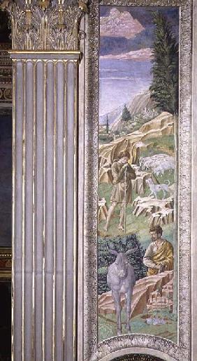 Shepherd and his flock, panel alongside the right wall of the Journey of the Magi cycle in the chape c.1460
