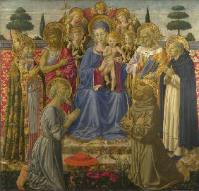 Thronende Madonna mit Kind, Engeln und Heiligen