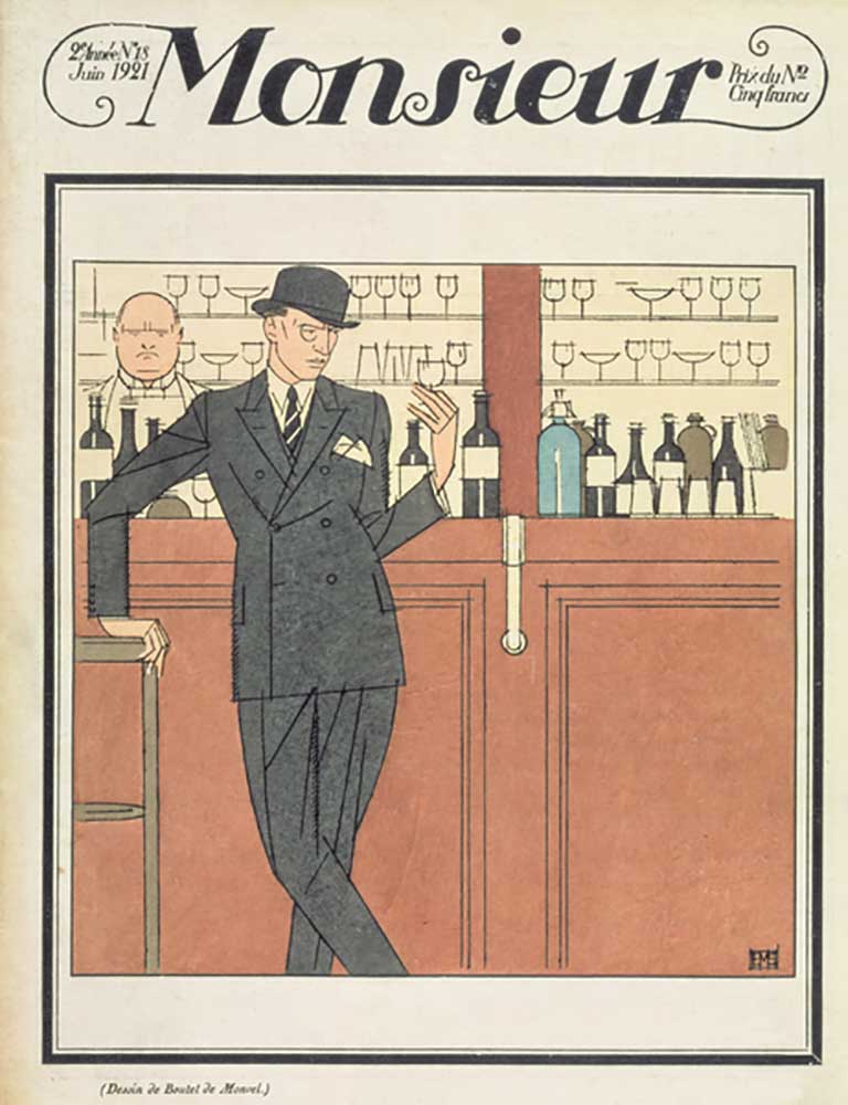 Gentleman at a Bar, Titelblatt, Ausgabe 18, Monsieur Magazine, Pub. 1921 von Bernard Boutet de Monvel