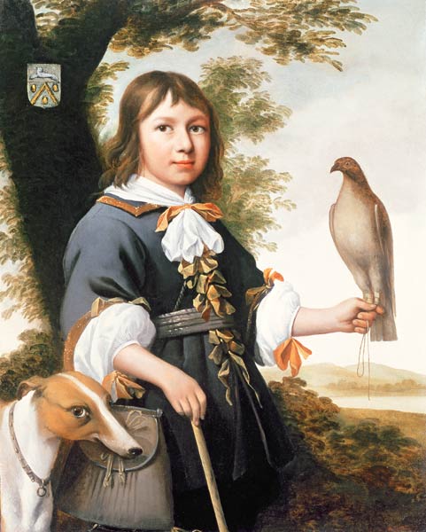 Boy with a falcon and a greyhound von Bernard Vaillant