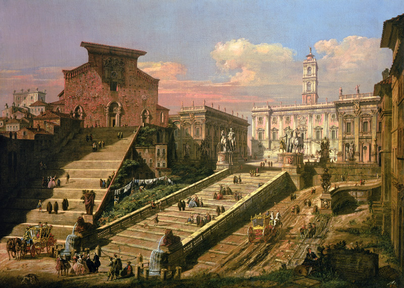 The Piazza del Campidoglio and the Church of S. Mario d'Aracoeli, Rome (oil on canvas) von Bernardo Bellotto