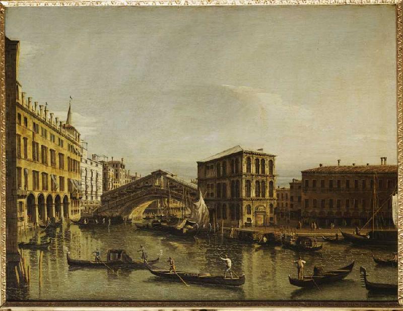 Der Canal Grande in Venedig mit dem Fondaco dei Tedeschi, der Rialtobrücke, dem Palazzo dei Camerlen von Bernardo Bellotto
