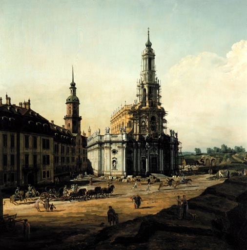 Dresden vom linken Elbufer oberhalb des Altstaedter Brueckenkopfes von Bernardo Bellotto