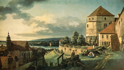 Blick vom Schloss Sonnenstein auf Pirna. von Bernardo Bellotto