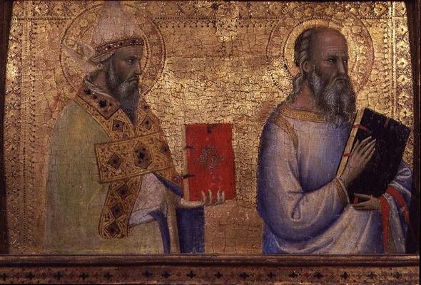 Saint Gregory the Great (c.540-604) and unidentifiable saint (tempera on panel) von Bernardo Daddi