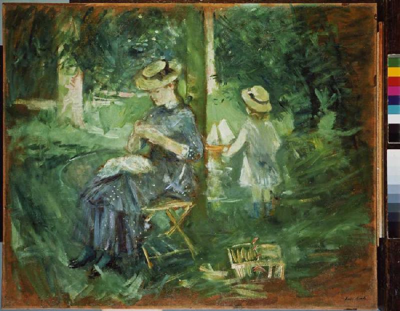 Handarbeitende junge Frau im Garten von Berthe Morisot