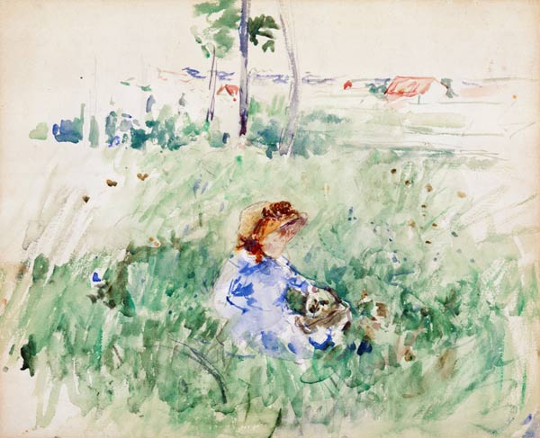 Young Girl Seated on the Lawn von Berthe Morisot