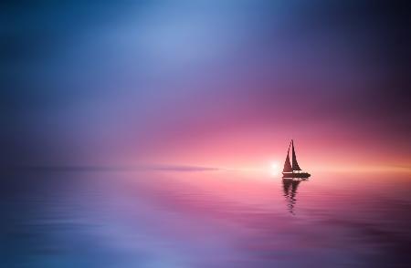 Über den See segeln,dem Sonnenuntergang entgegen