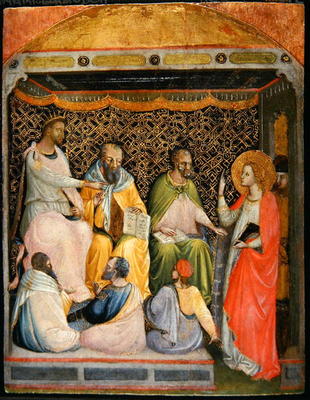 St. Catherine of Alexandria in discussion with the philosophers (tempera on panel) von Bicci  di Lorenzo
