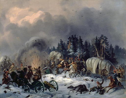 Scene from the Russian-French War in 1812 (oil on canvas) von Bogdan Willewalde