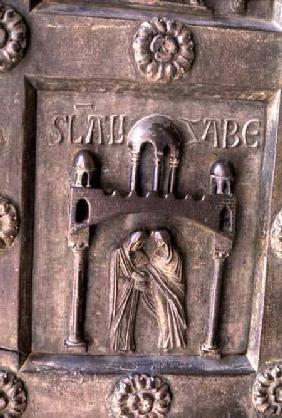 Panel depicting the Visitation on the Porta di S. Ranieri 12th centu