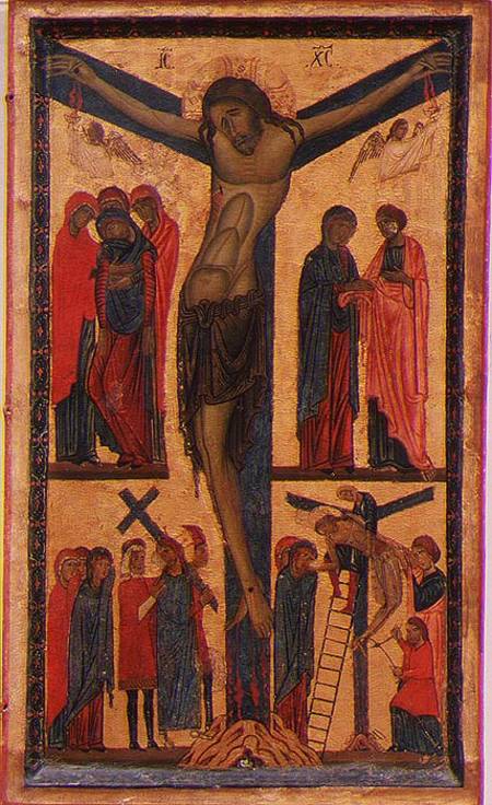 The Crucifixion with Holy women, mourners, Christ on the Road to Calvary and the Deposition, right p von Bonaventura Berlinghieri