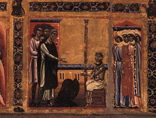 Szene aus dem Leben des hl. Franziskus. Ausschnitt aus der Altartafel mit Szenen aus dem Leben des h von Bonaventura Berlinghieri